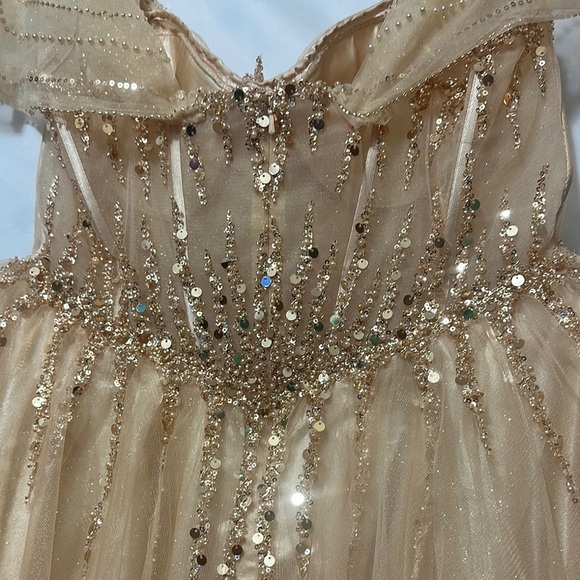 Cinderella Gold Sequin Embellished Prom Gown - Picture 6 of 13